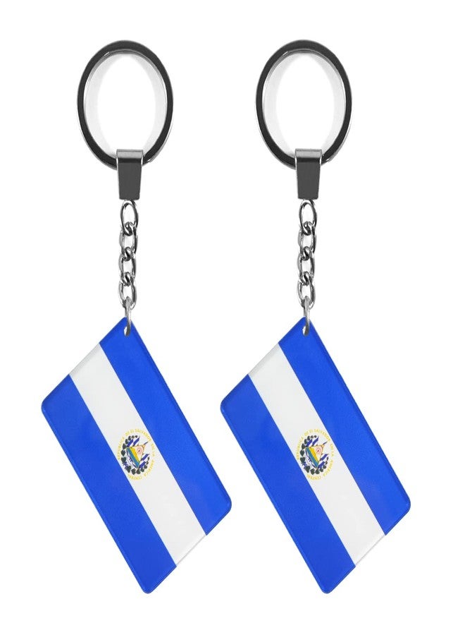 QQSD Salvador Flag Keychain Key Ring for Salvadoran Key Backpack Luggage and Gifts, 2 Pack - Image 1